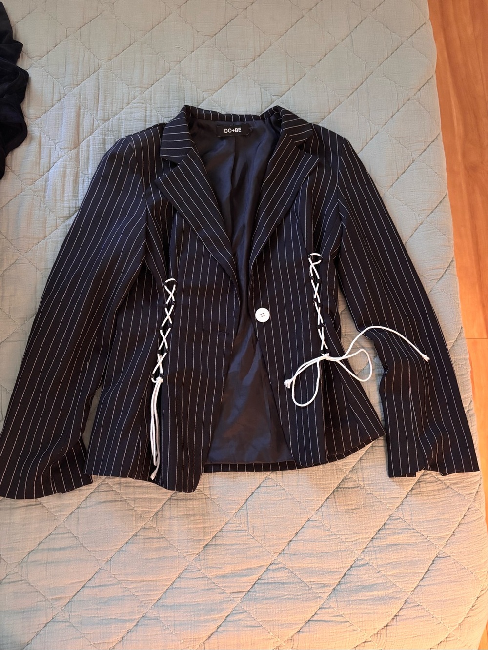 DO+BE Black Pinstripe Lace-Up Blazer